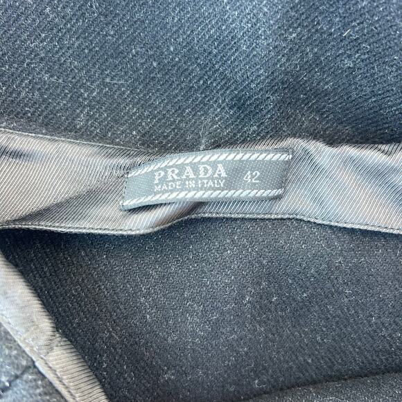 Vintage Prada Wool Midi Pencil Skirt Slit 2000s Office Gray Grey IT 42 Size 6 - Picture 3 of 7